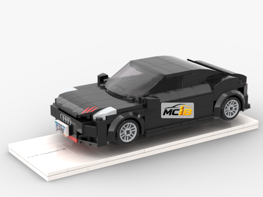 Black brick car design with red hood graphics and red front trim on a white base