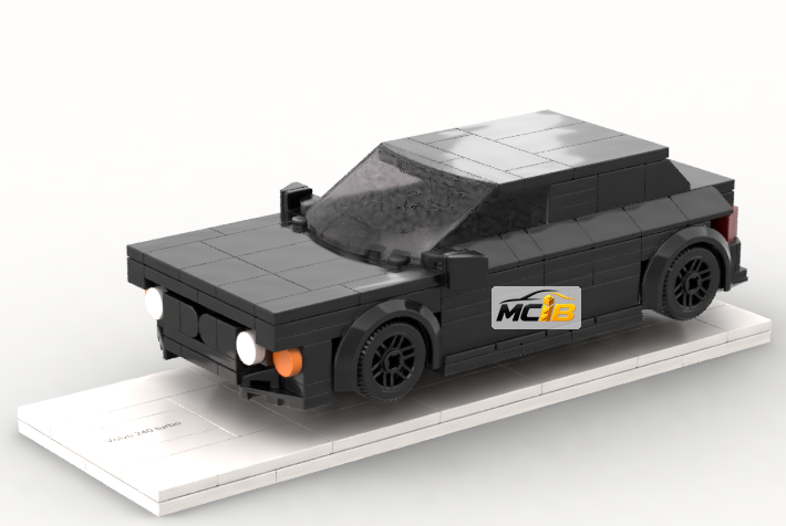 Dark brick sedan design with round front lights and black wheels