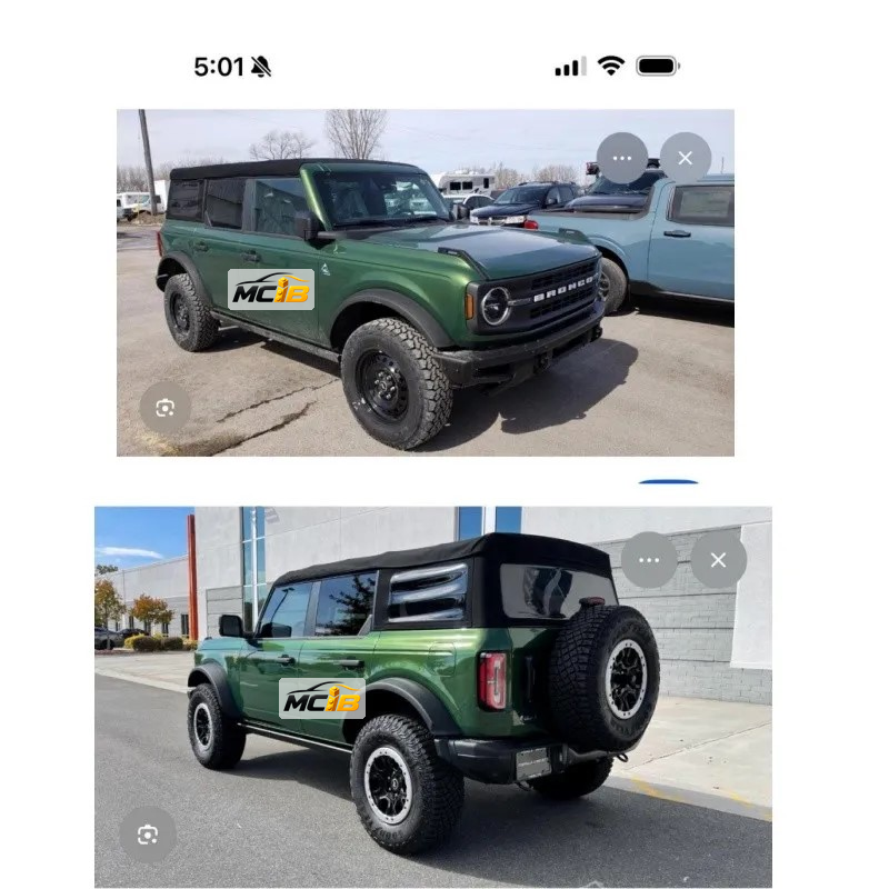 Multiple reference views of a green off-road vehicle for a custom car model
