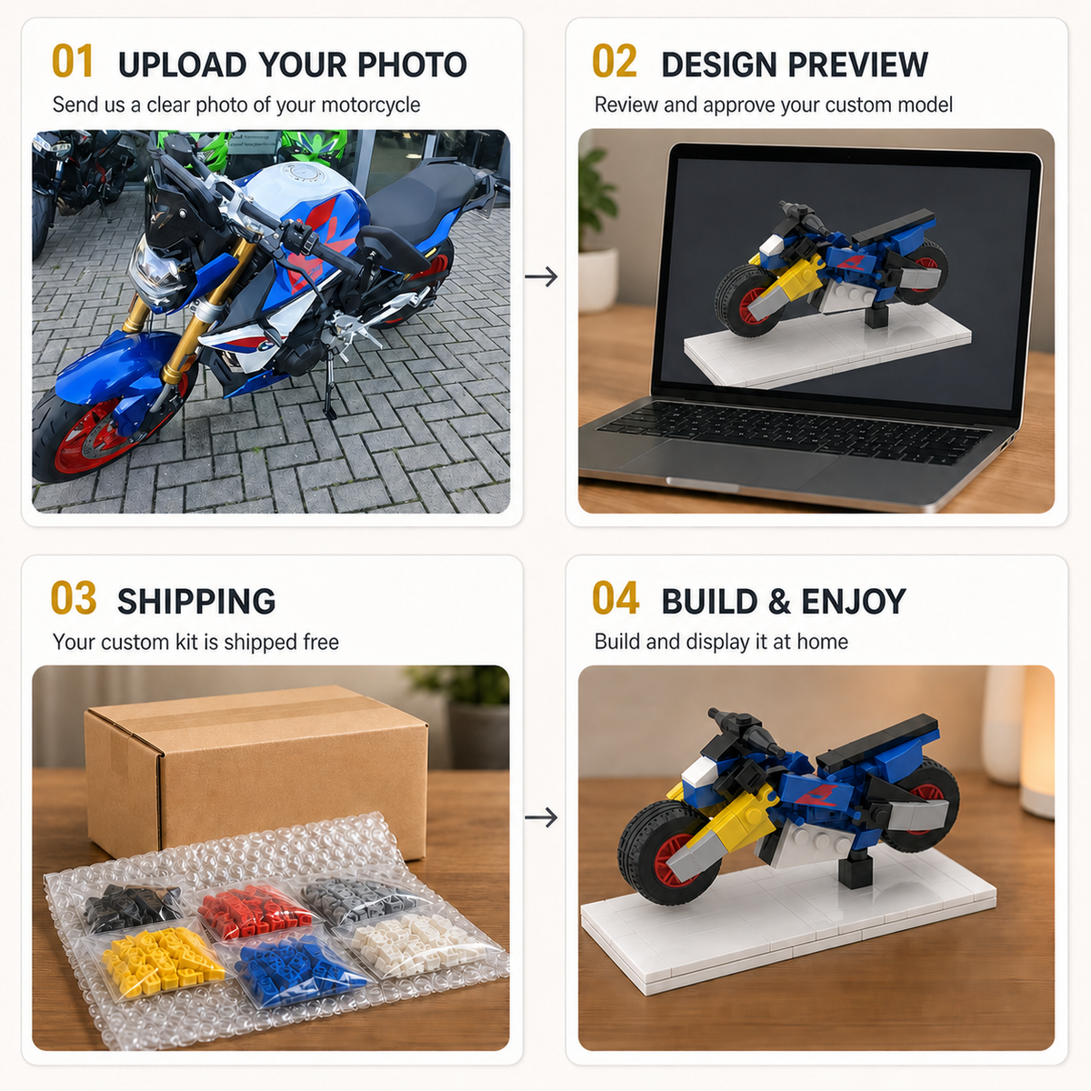 Custom Motorcycle Brick Model with Photo