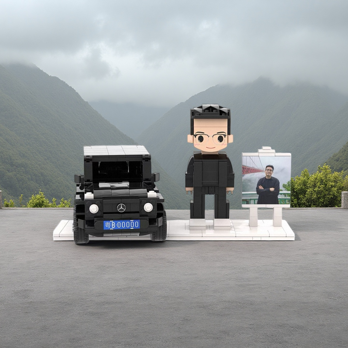 Custom Person & Car Brick Display Set — Personalized Photo Keepsake