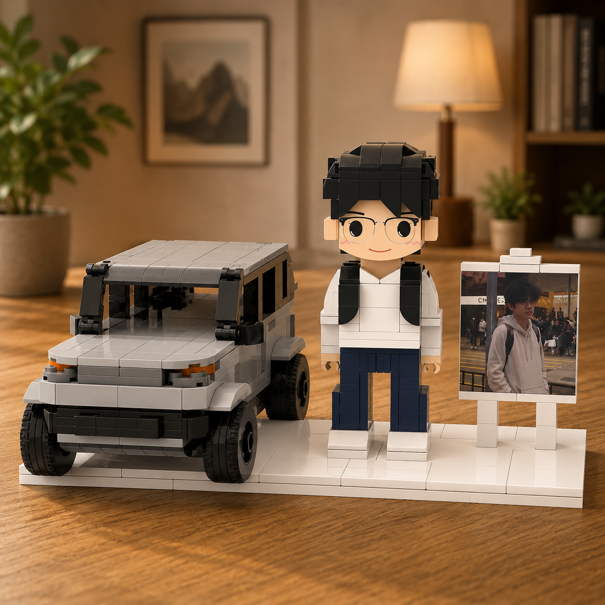 Custom Person & Car Brick Display Set — Personalized Photo Keepsake