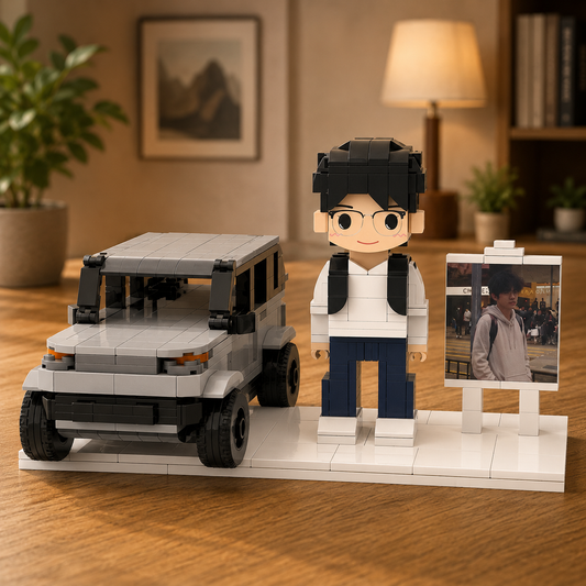 Custom Person & Car Brick Display Set — Personalized Photo Keepsake