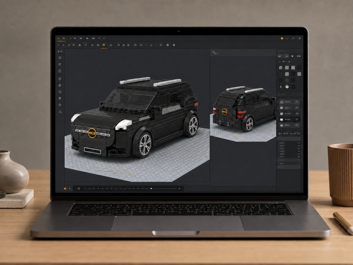 Computer showing a custom black SUV model with MCIB badges