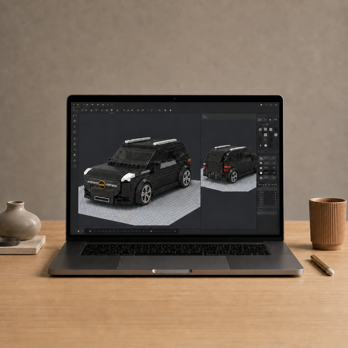 Square computer design preview showing a custom SUV with MCIB badges
